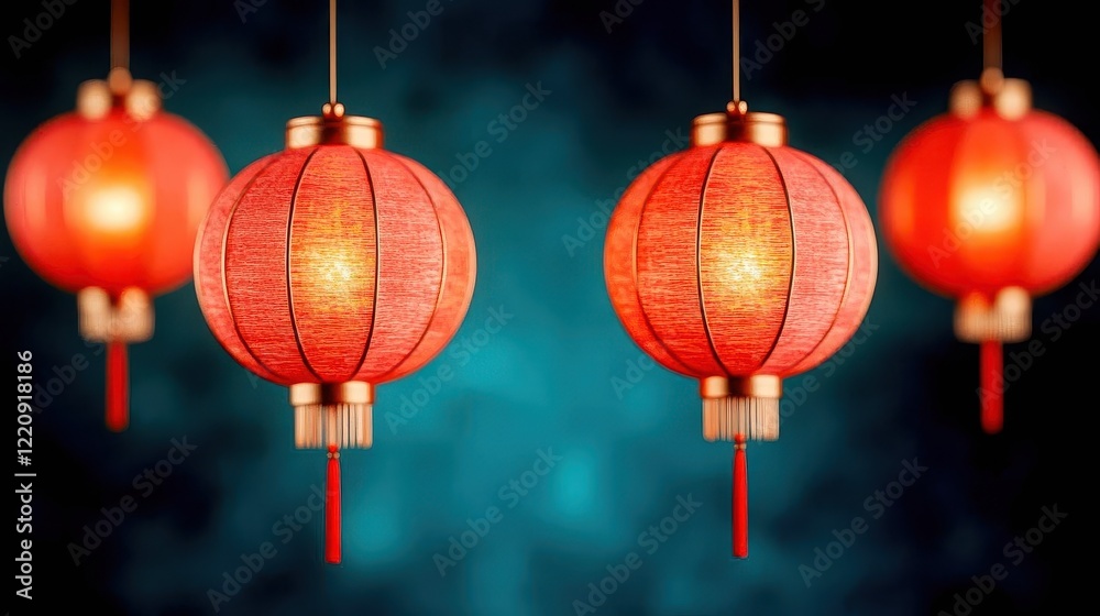 Obraz premium Red lanterns hanging under the night sky Chinese New Year Background
