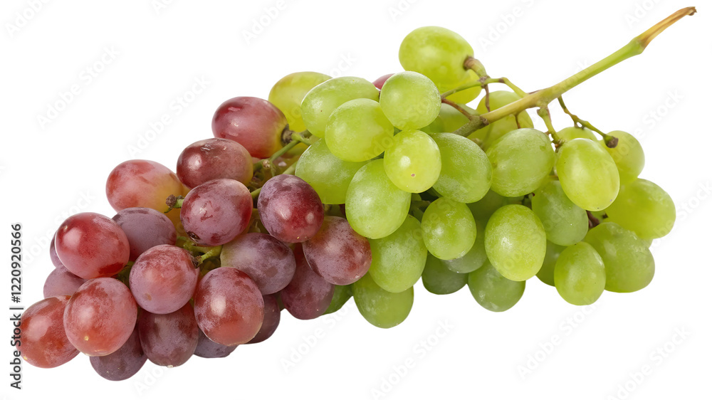 Fresh grapes, red and green varieties, cluster on vine, photorealistic, high detail, food photography, white background, juicy fruit, vibrant colors, natural lighting, closeup, appetizing, organic pro Fresh grapes, red and green varieties, cluster on vine, photorealistic, high detail, food photography, white background, juicy fruit, vibrant colors, natural lighting, closeup, appetizing, organic pro