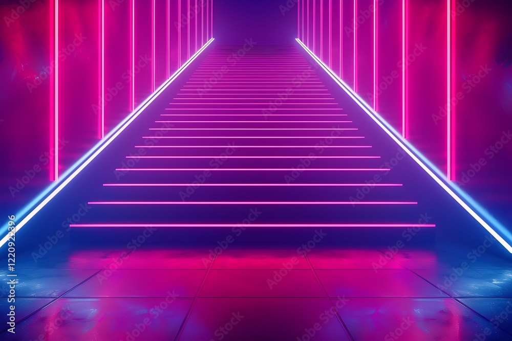 Futuristic abstract background with neon lines forming stairs, perfect for digital design and wallpaper. Captured in HD. Futuristic abstract background with neon lines forming stairs, perfect for digital design and wallpaper. Captured in HD.
