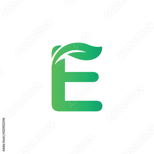 Letter E green leaf organic logo