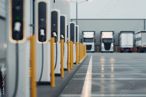 Wallpaper Mural Modern Logistic Center With Electric Truck Charging Stations, Highlighting Sustainable Urban Transportation And Renewable Energy Solutions For Efficient Freight Operations. Torontodigital.ca