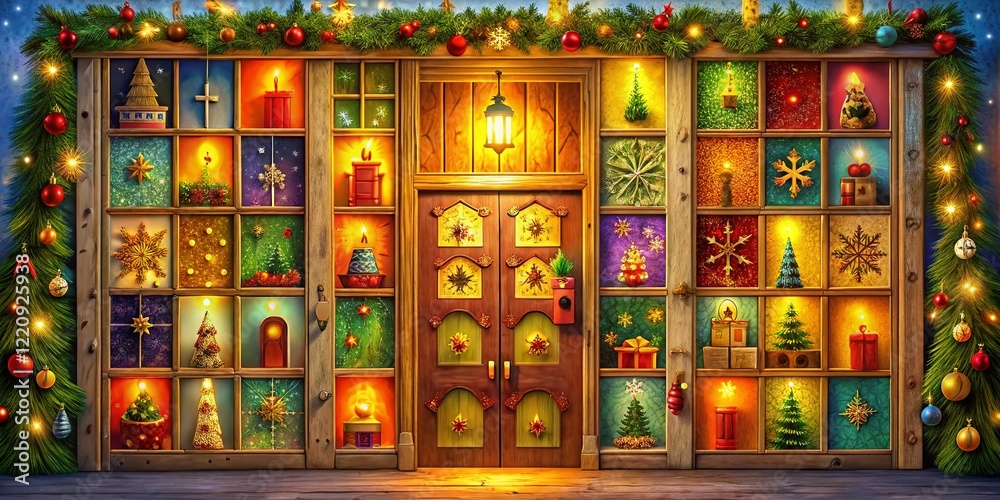 Fototapeta premium Festive Christmas Advent Calendar Doors: Charming Holiday Countdown
