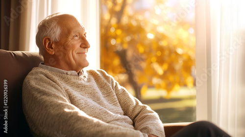 Wallpaper Mural serene elderly man with warm smile enjoys sunlight through window Torontodigital.ca