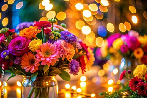 Festive Party Lights & Blooming Flowers: High-Resolution Stock Photo