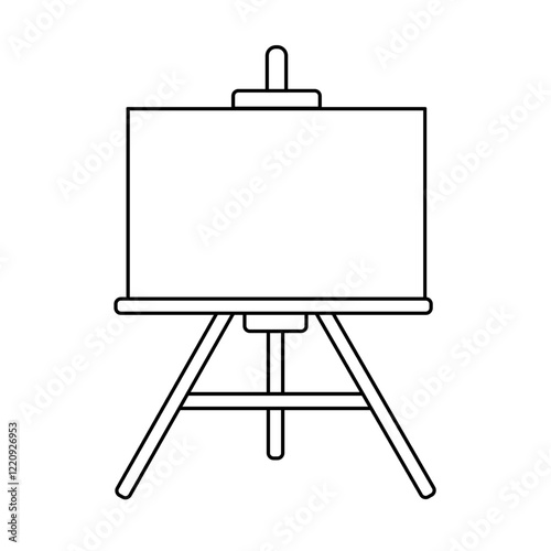 Vector outline icon of a blank canvas on a wooden art easel, isolated on a white background. 