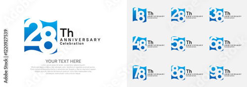 Anniversary logo set vector design, blue and black color for celebration event