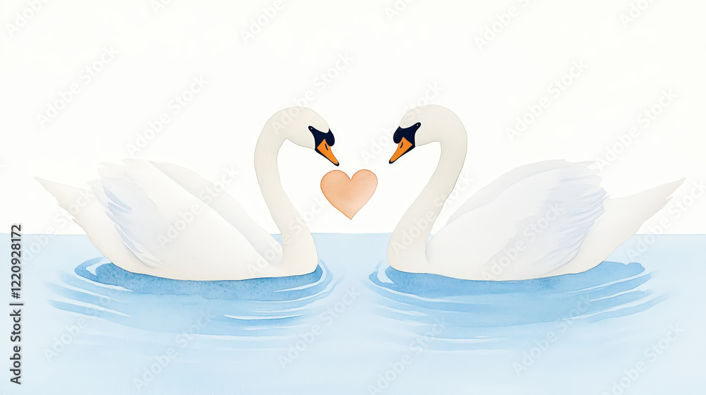 Fototapeta premium pair of swans in serene pond, symbolizing love and tranquility