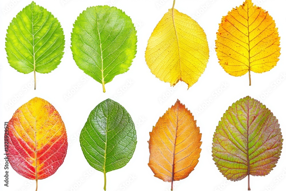 Fototapeta premium Colorful Variety of Leaves Showcasing Different Stages of Autumn and Seasonal Change with Textures and Patterns