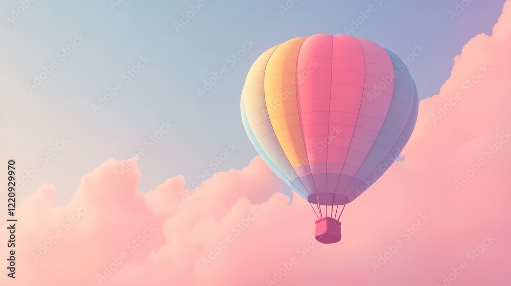 Fototapeta premium Hot air balloon in a dreamy sky with pink clouds, perfect for travel posters or whimsical designs
