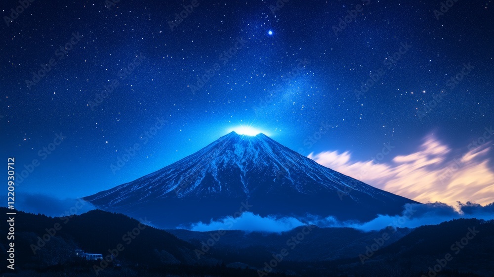 Fototapeta premium Majestic Snowy Mountain Under a Starry Night Sky