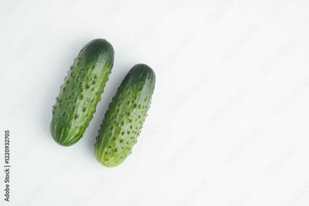 Fresh cucumbers arranged beautifully on a clean white background showcasing their vibrant color and natural texture Fresh cucumbers arranged beautifully on a clean white background showcasing their vibrant color and natural texture