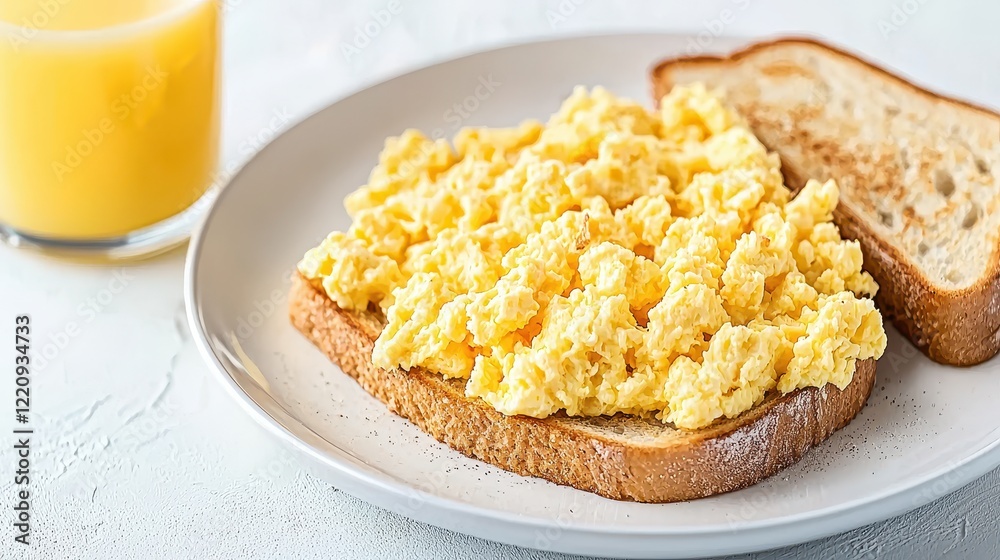 Scrambled eggs on toast kitchen food photography bright lighting close-up breakfast delight Scrambled eggs on toast kitchen food photography bright lighting close-up breakfast delight