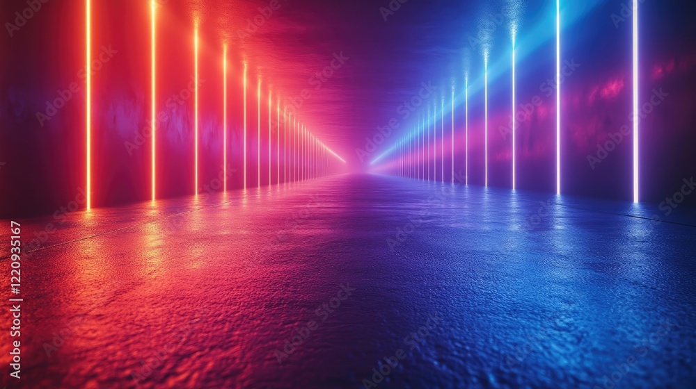 Fototapeta premium A vibrant display of radiating light beams in various colors,