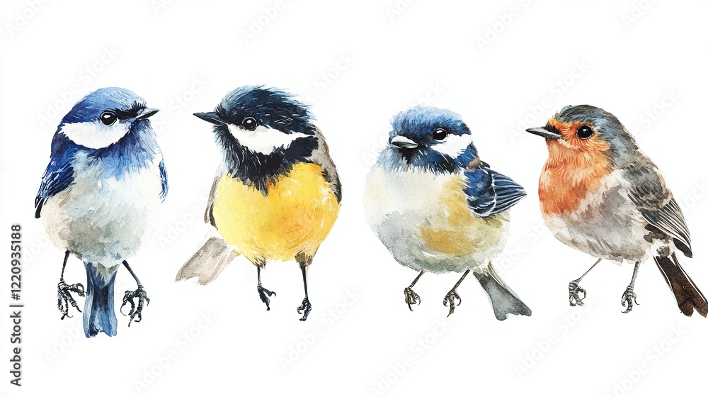 Fototapeta premium Bird collection watercolor art isolated gigapixel