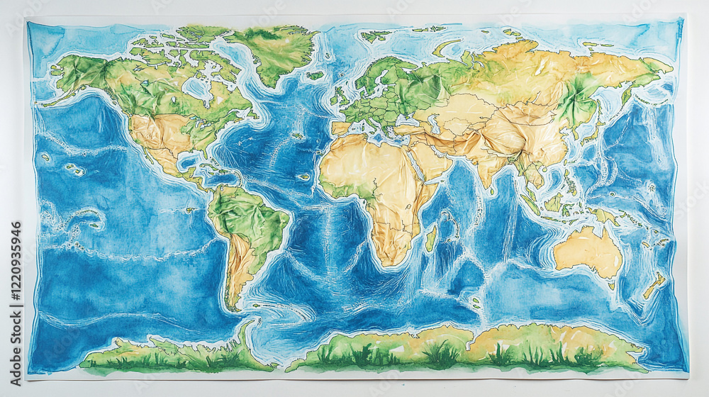Detailed world map showcasing continents, oceans, and geographical features vividly illustrated Detailed world map showcasing continents, oceans, and geographical features vividly illustrated