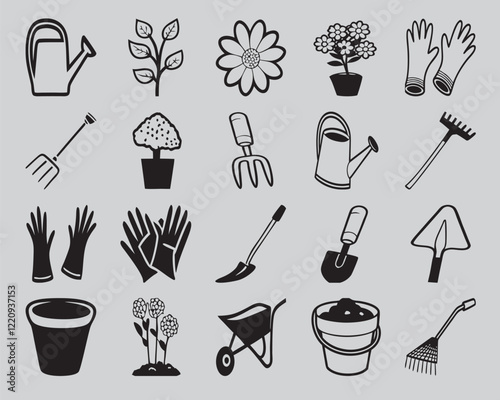 Gardening Tools and Plants Icons