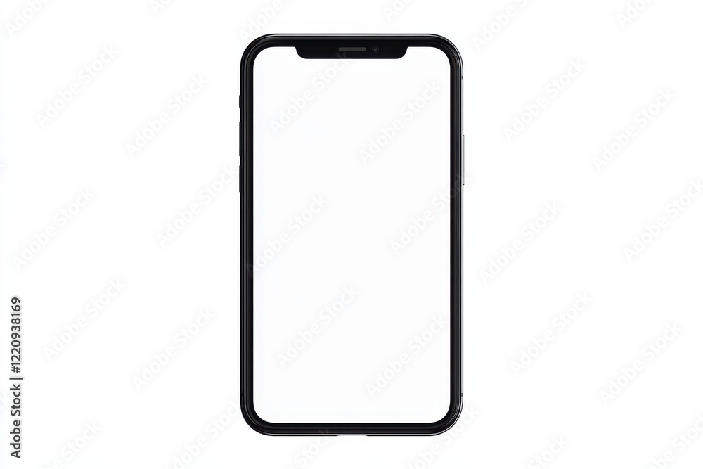 Sleek smartphone with a pristine white screen on a minimalistic white background, perfect for showcasing applications or designs Sleek smartphone with a pristine white screen on a minimalistic white background, perfect for showcasing applications or designs