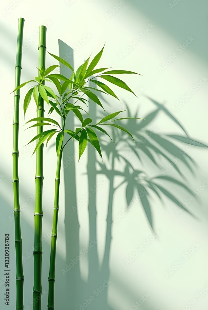 Obraz premium Graceful Bamboo Shadows: Sunlit Wall with Swaying Bamboo in a Fresh Natural Style