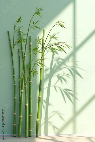 Graceful Bamboo Shadows: Sunlit Wall with Swaying Bamboo in a Fresh Natural Style