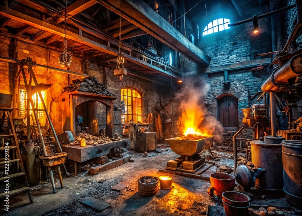 Grungy Smithy Furnace Interior: Overhead Low-Light Tools Shot Grungy Smithy Furnace Interior: Overhead Low-Light Tools Shot