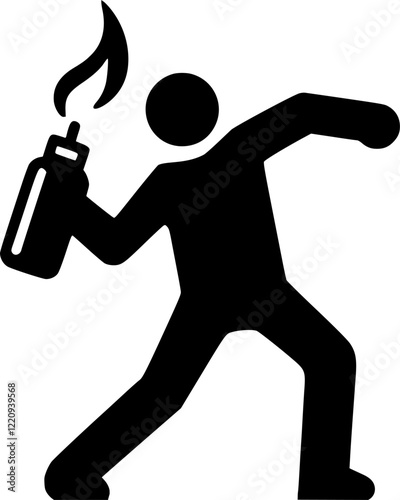 man throwing molotov, holding molotov sign, symbol, vector, art