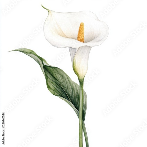 A calla lily flower, elegant and minimalistic, watercolor painting, isolated on white background,