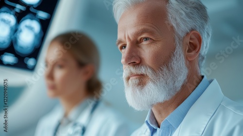 Wallpaper Mural A focused doctor examines medical scans, reflecting a serious approach to patient care in a modern clinical setting. Torontodigital.ca