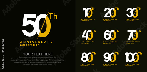 Anniversary logo set vector design, white and yellow color for celebration event