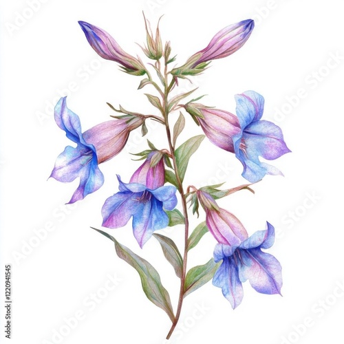 A lobelia flower, trailing and vibrant, watercolor style, isolated on white background,