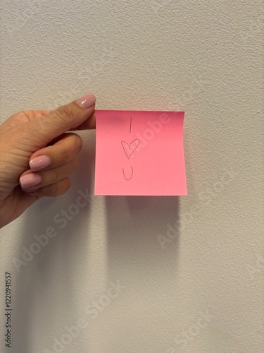 hand holding I love you sticky note 