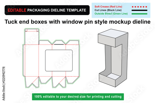 Innovative Tuck End Boxes with Window Pin Style Mockup Dieline for Product Visibility, mockup dieline, packaging mockup, product packaging, custom box design, die cut mockup, box templates