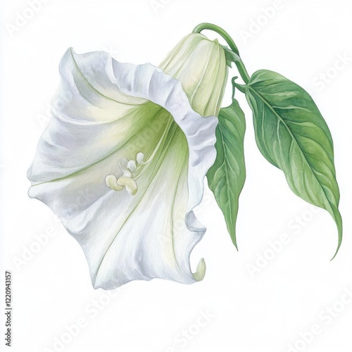 An angel s trumpet flower, mystical and graceful, watercolor painting, isolated on white background,
