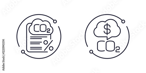 carbon tax icons, co2 and money line vector