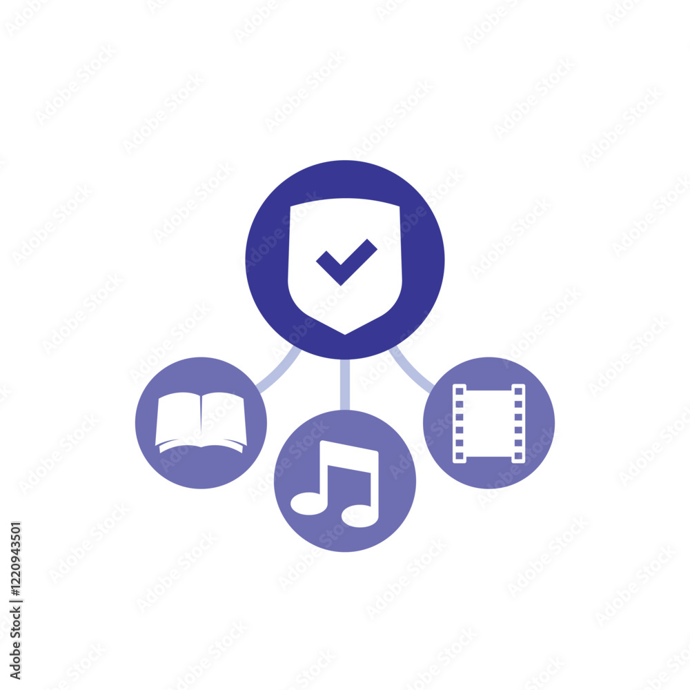 content protection icon, copyrighted material, video, music and books vector content protection icon, copyrighted material, video, music and books vector