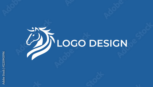 Minimalist and modern horse logo design with blue background