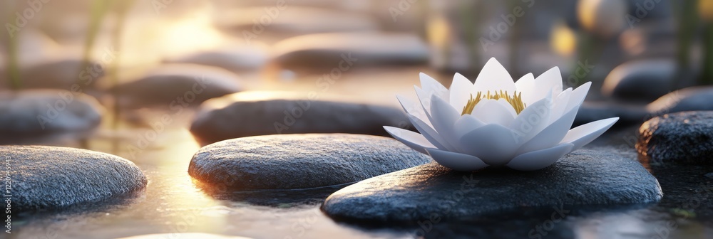 Fototapeta premium Calming 3D Visualization of a Clean Lotus Flower on Stone Surface