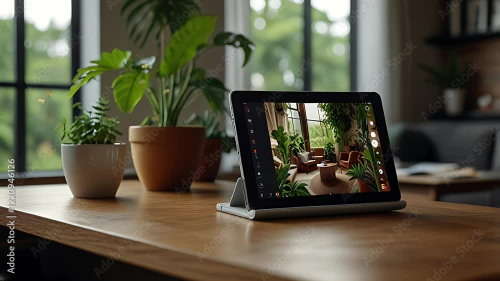 A tablet is on the table. Seamless 4K looping timelapse video animation background A tablet is on the table. Seamless 4K looping timelapse video animation background