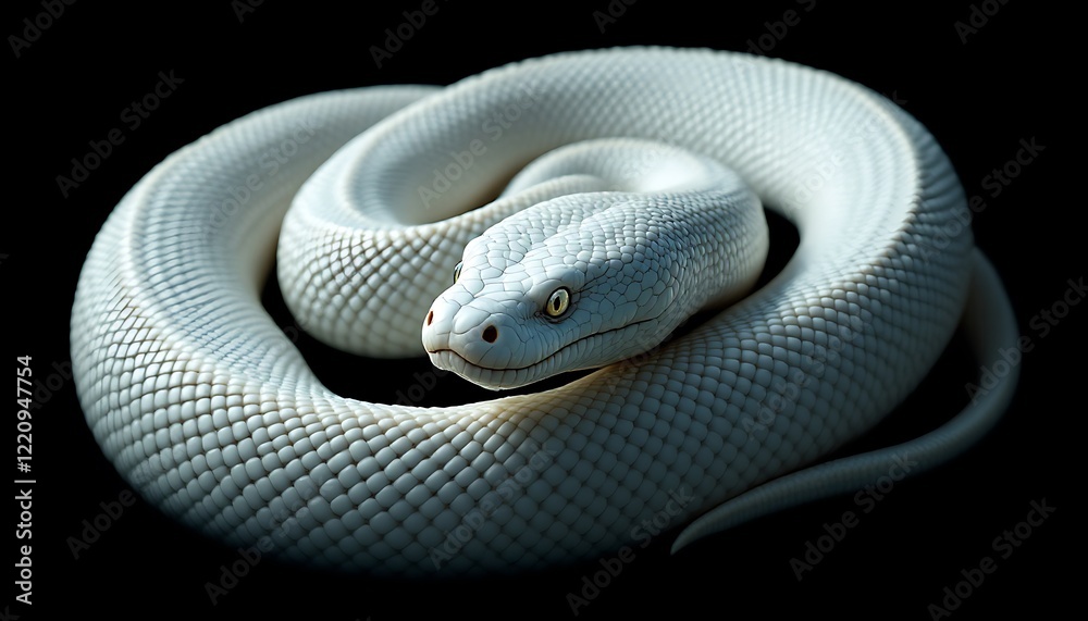 Fototapeta premium Albino Python Snake Coiled Dark Background Detailed Scales Serene Mood