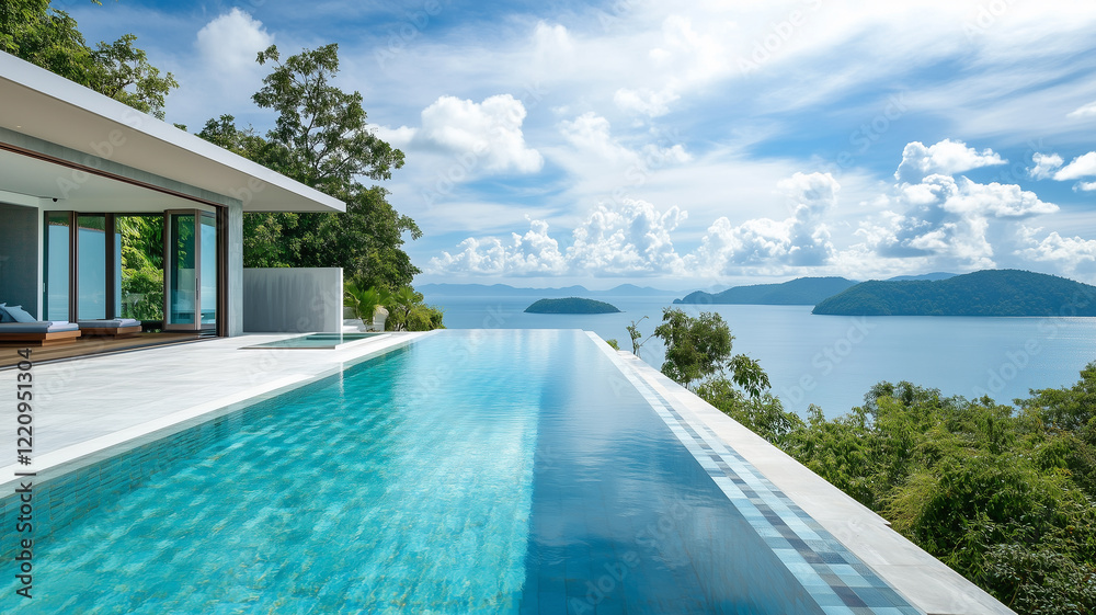 Fototapeta premium Luxury Villa with Infinity Pool and Stunning Ocean View
