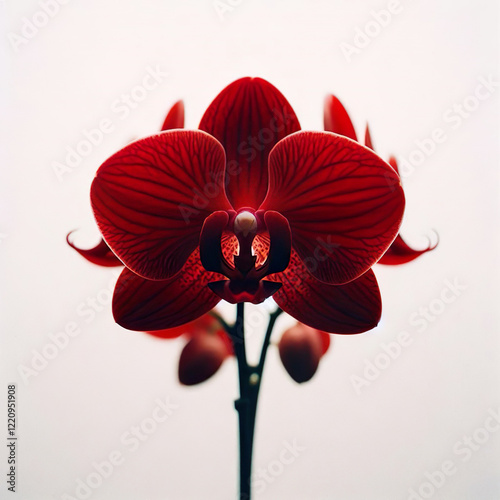 vivid red orchid flower on a white background photo