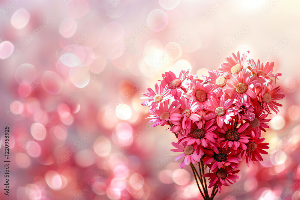 Romantic Floral Arrangement with Paper Flowers and Hearts on a Pastel Background Romantic Floral Arrangement with Paper Flowers and Hearts on a Pastel Background