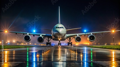 Low Light Taxiing Airplanes at Malpensa Airport - Night Photography photo