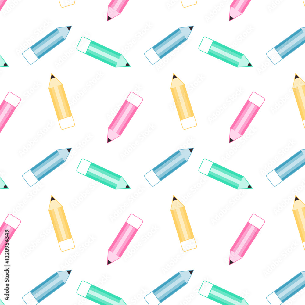 Seamless pattern with pencils.Color pencil repeat pattern isolated on white background.Cute colorful vector graphic illustration background. Seamless pattern with pencils.Color pencil repeat pattern isolated on white background.Cute colorful vector graphic illustration background.