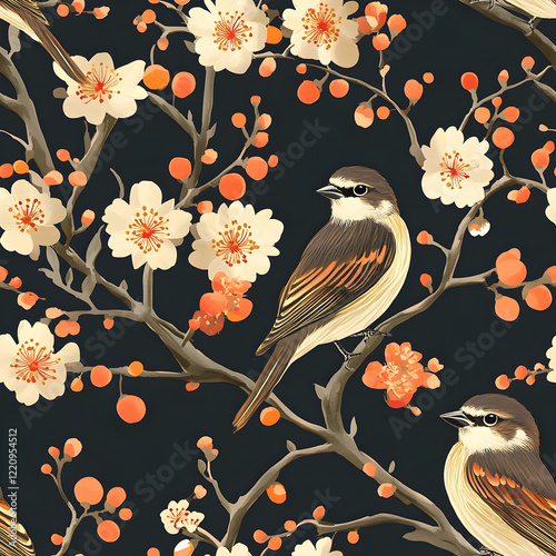 A suzume (sparrow) pattern seamless tilebale  photo