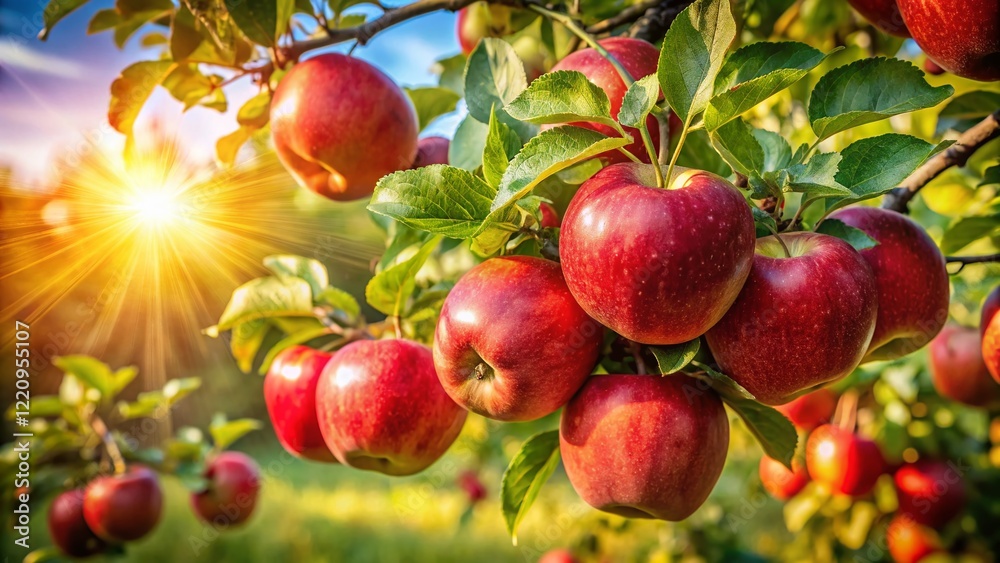 Lush Green Apple Tree Branch with Ripe Red Apples - Architectural Photography Lush Green Apple Tree Branch with Ripe Red Apples - Architectural Photography