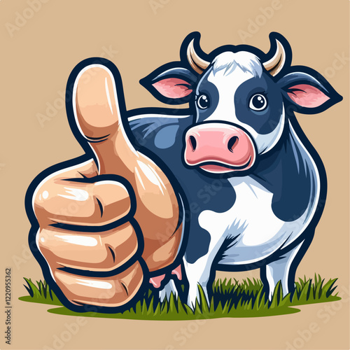 cow on the farm with thumbs up