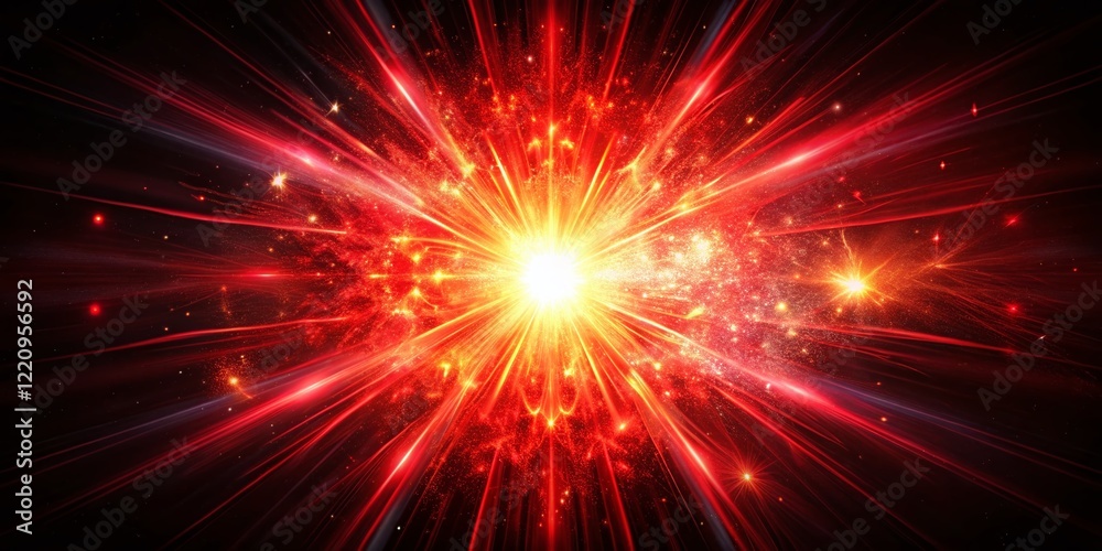 Ruby Red Explosion: Vibrant Abstract Burst on Black Background - Stock Photo Ruby Red Explosion: Vibrant Abstract Burst on Black Background - Stock Photo