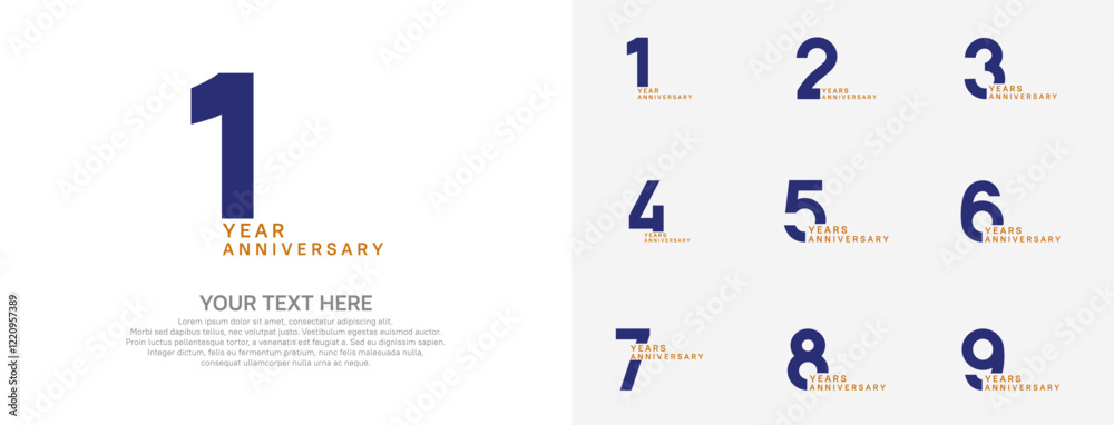 Naklejka premium Anniversary logo set vector design, blue and brown color for celebration event