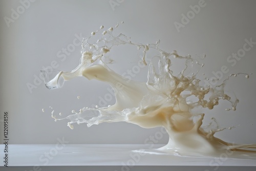 Dramatic Milk Splash in Air with Soft Light photo