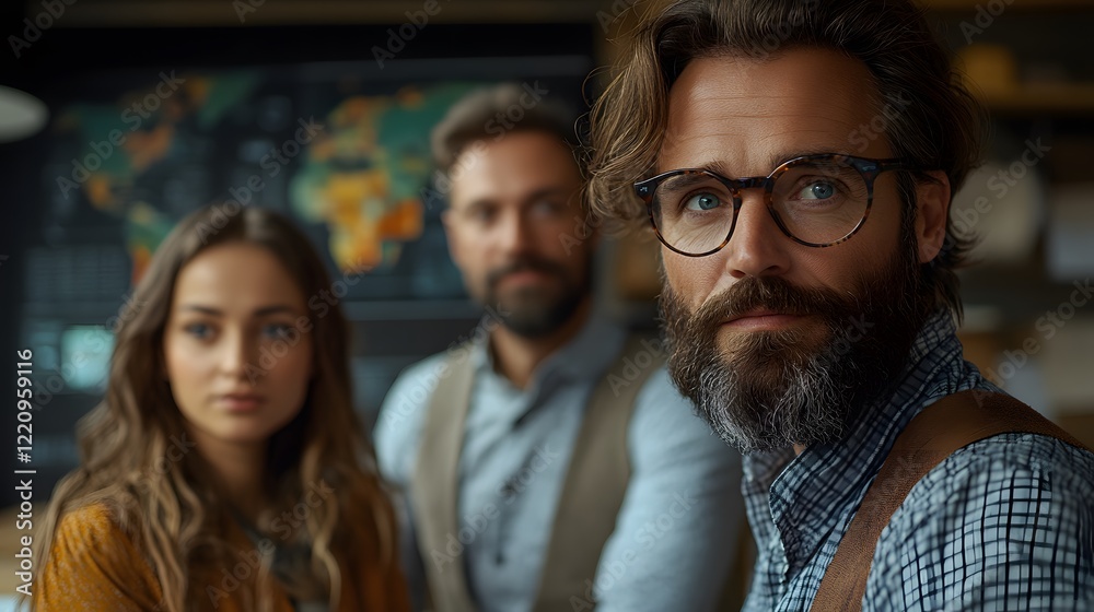 Fototapeta premium Professional advisor explaining data-driven financial insights on a laptop to clients in a collaborative meeting, 8K high quality realistic images,